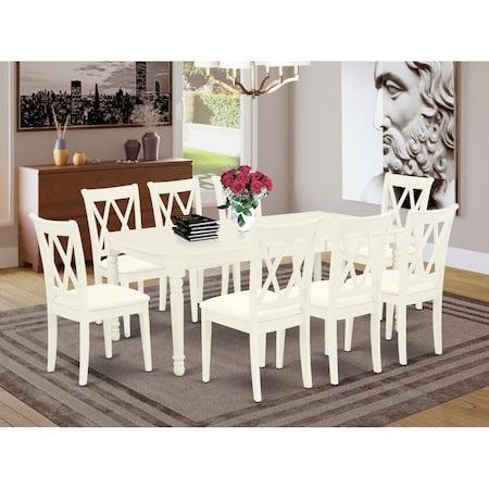 East West Furniture 9 Piece Dover Dining Set - Linen White DOCL9-LWH-C